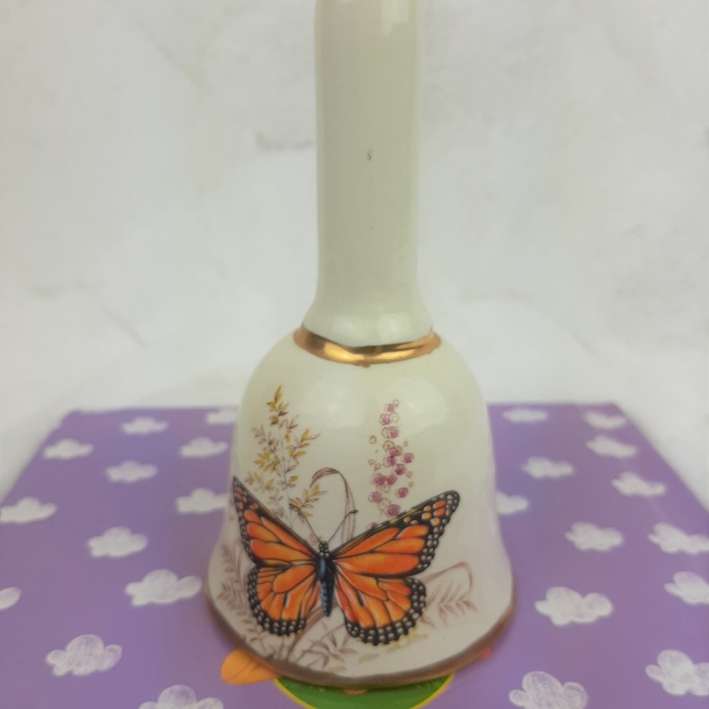 Vintage Glass White Bell with Butterfly Paint - Picture 1 of 5